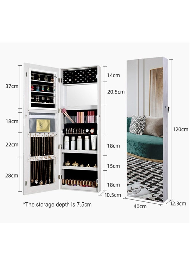Wall-Mounted Full-Length Mirror with LED Lights and Lock, Large-Capacity Storage Dressing Mirror, Makeup Mirror with Hidden Storage Compartment, Suitable for Bedroom, Bathroom, Dressing Room - Image 3